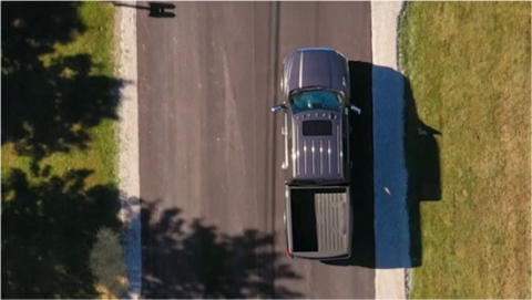 Birds eye view of Ram truck on road